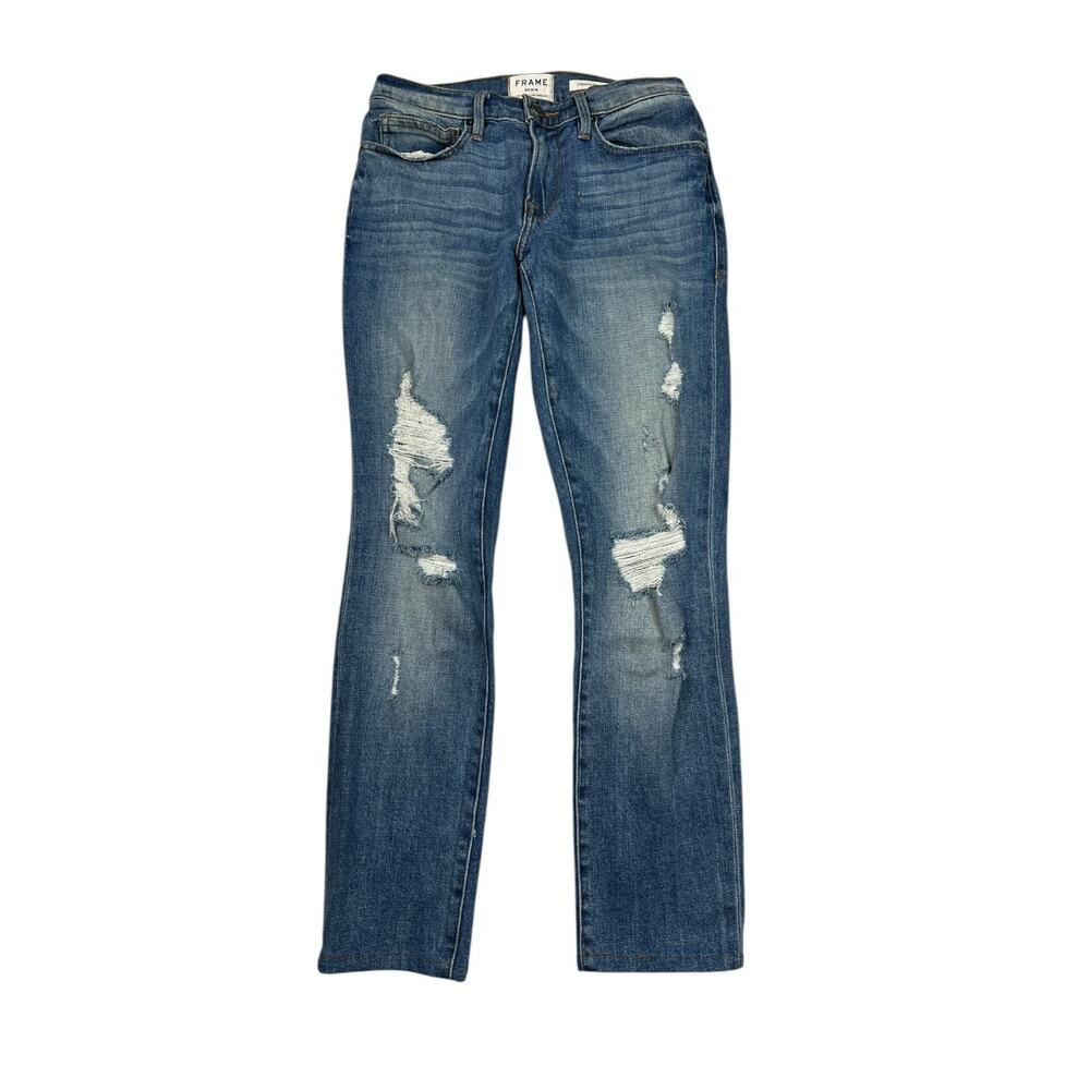 FRAME L'Homme Skinny Distressed Boyfriend Jeans ALTERED Medium Wash Womens 27